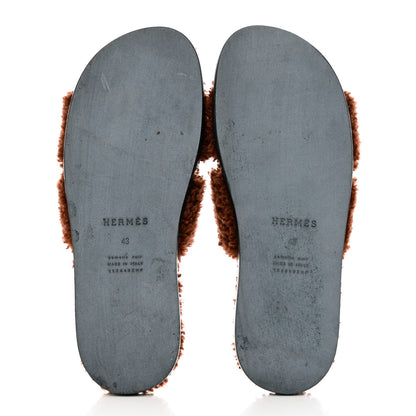Hermes Woolskin Mens Izmir Sandals 43 Cognac 5 of 7