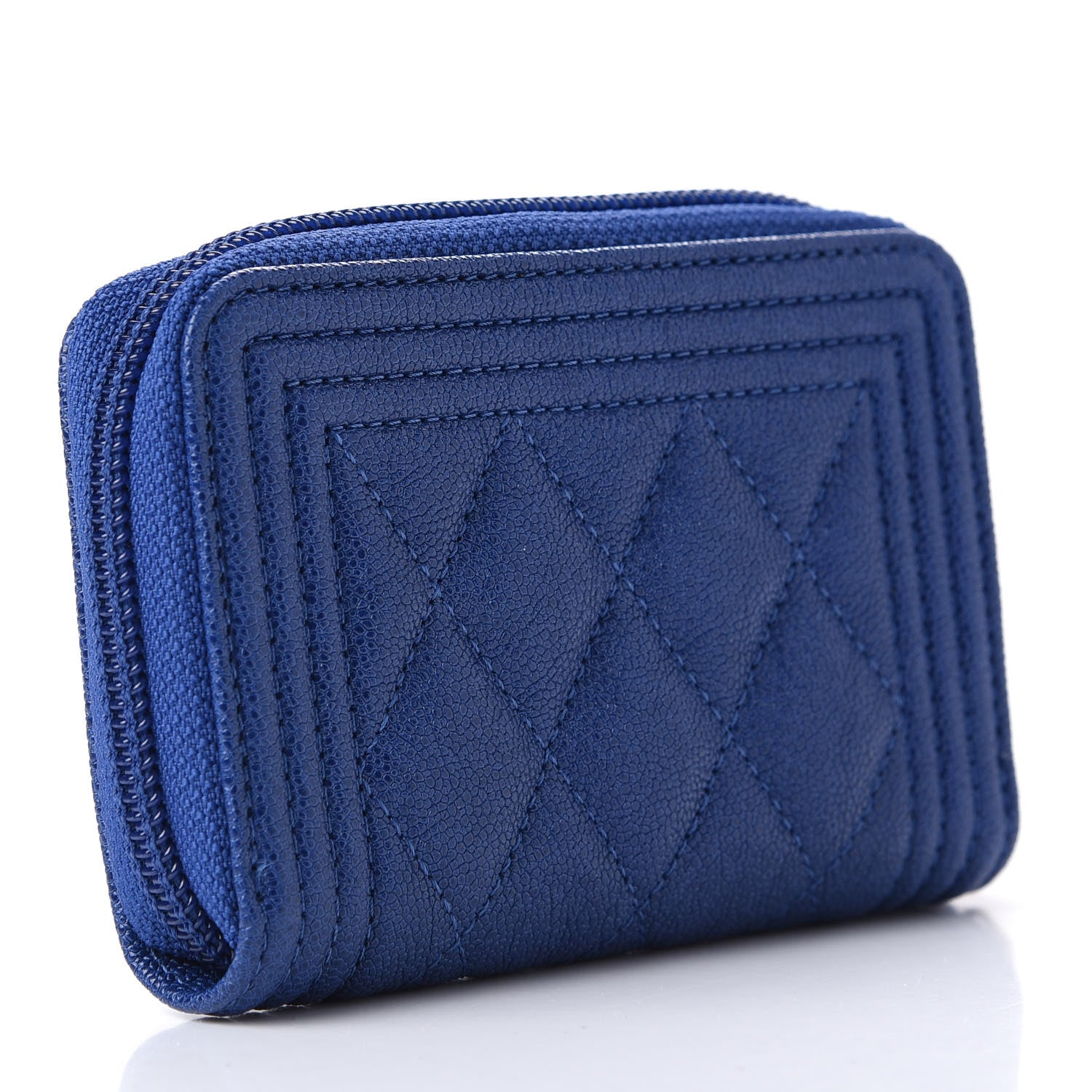 Chanel Caviar Quilted Boy Zip Around Coin Purse Wallet Dark Blue 3 of 10