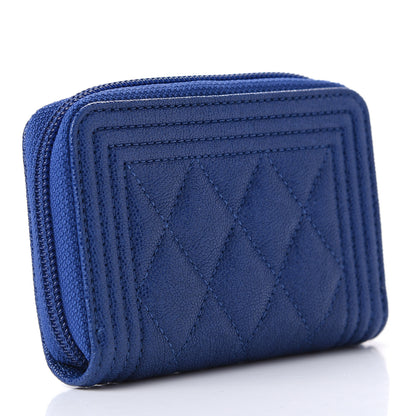 Chanel Caviar Quilted Boy Zip Around Coin Purse Wallet Dark Blue 3 of 10