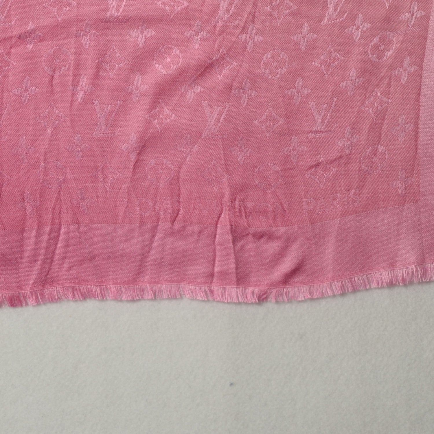 Louis Vuitton Silk Wool Monogram Denim Bleached Shawl Rose 4 of 5