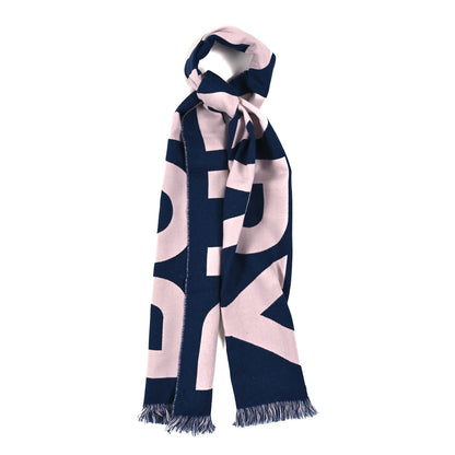 Burberry Wool Silk Logo Football Scarf Navy Pink 1 of 3