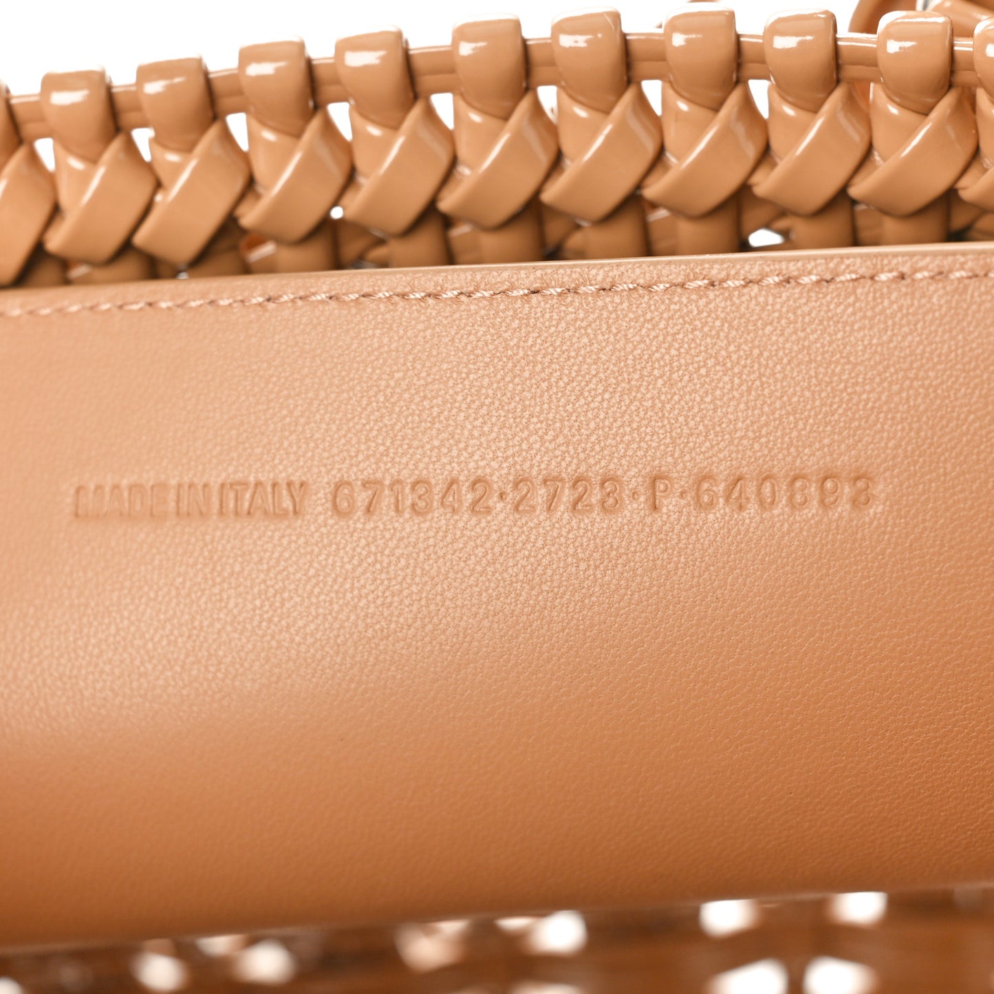 Varnished Faux Calfskin Braided XS Bistro Basket Beige