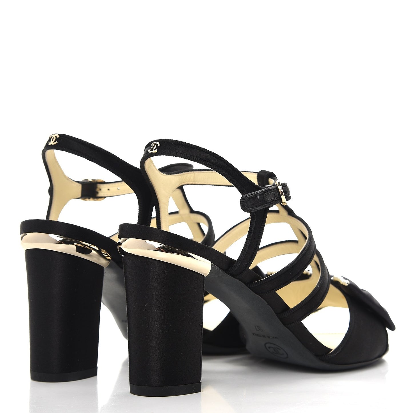 Satin Pearl Bow Sandals 37 Black