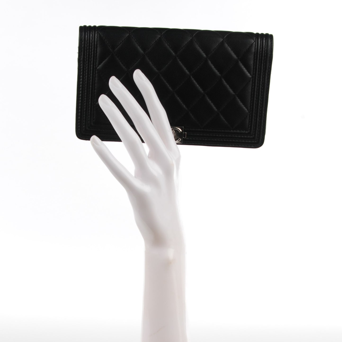 Lambskin Quilted Boy Yen Wallet Black