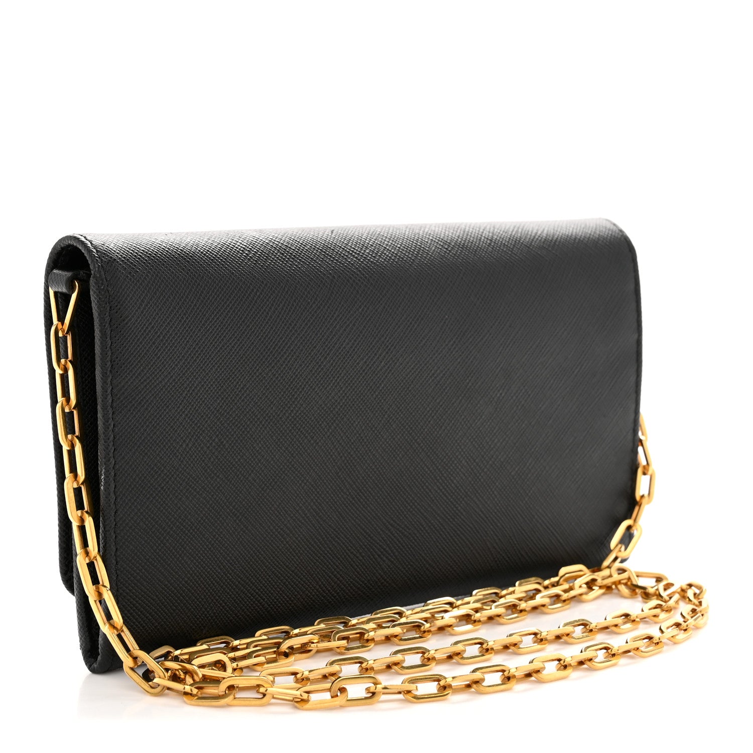 Prada Saffiano Metal Oro Chain Wallet Black 3 of 11
