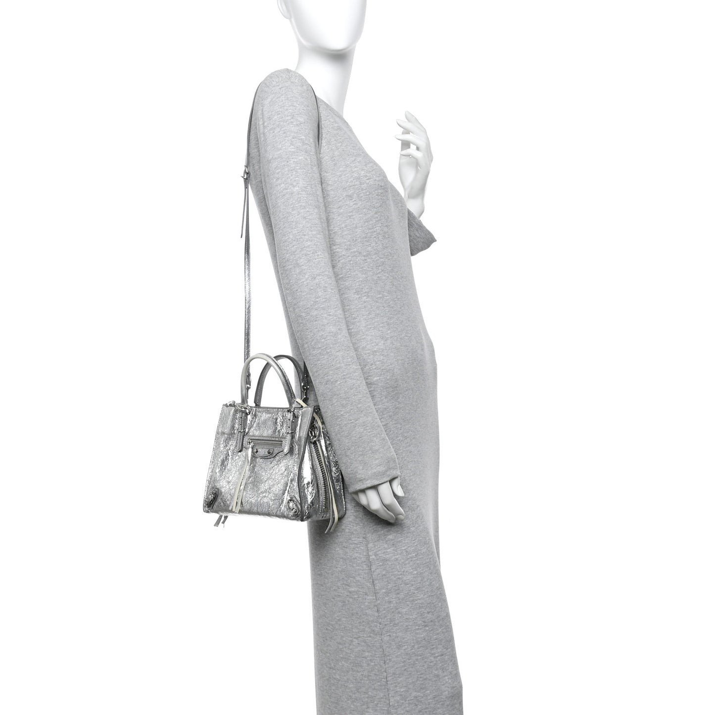 Metallic Calfskin Papier Mini A4 Tote Silver