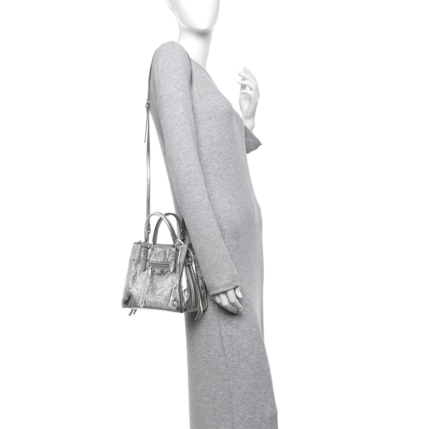Balenciaga Metallic Calfskin Papier Mini A4 Tote Silver 2 of 12