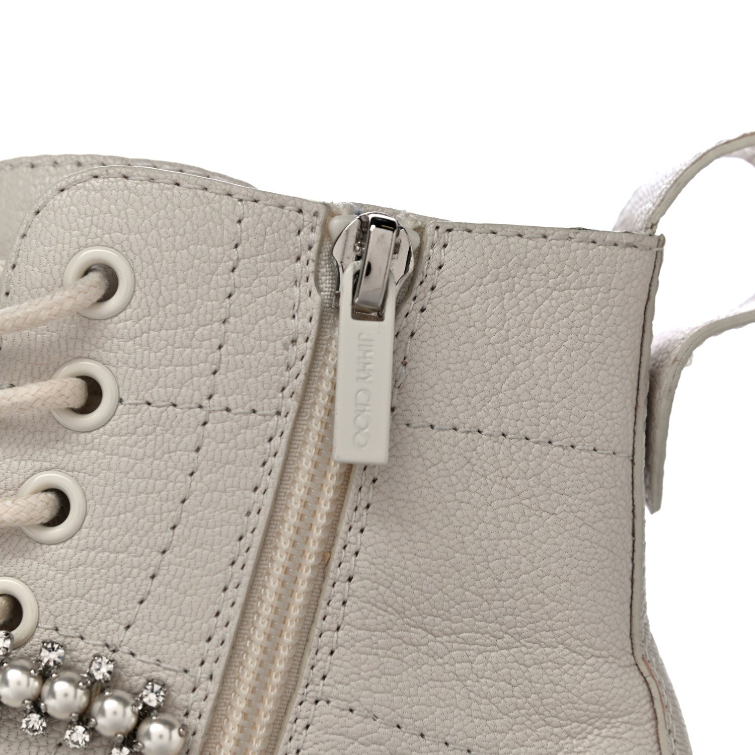 Jimmy Choo Goatskin Pearl Embellished Cruz Combat Boots 38.5 White 9 of 17