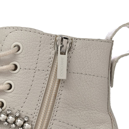 Jimmy Choo Goatskin Pearl Embellished Cruz Combat Boots 38.5 White 9 of 17