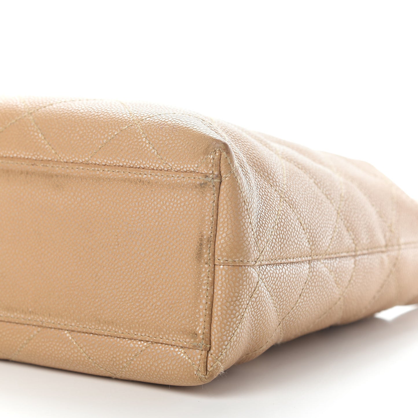 Metallic Caviar Quilted Shoulder Bag Beige