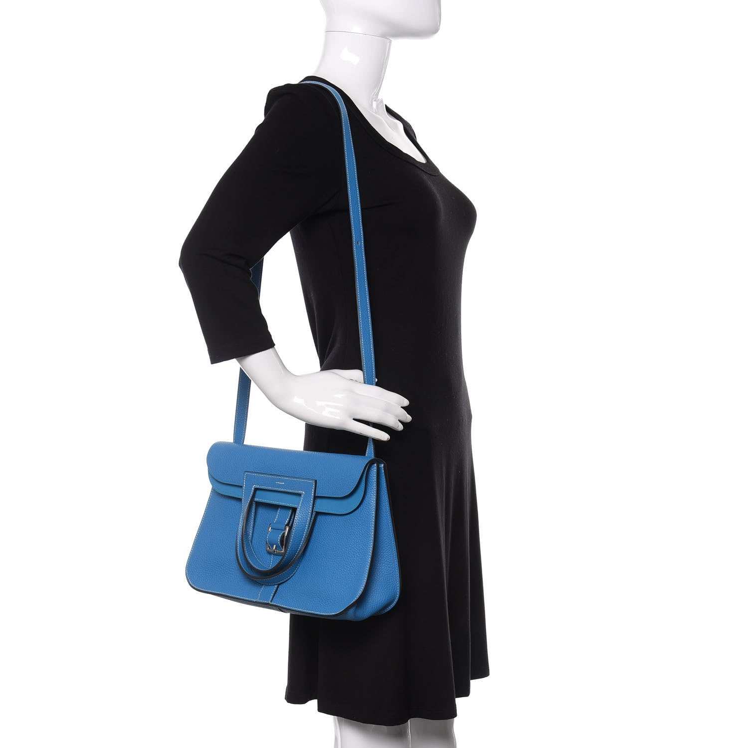 Hermes Taurillon Clemence Halzan 31 GM Bleu Zanzibar 2 of 9