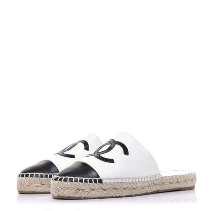 Chanel Iridescent Goatskin CC Espadrille Mules 38 Ivory Black 3 of 10