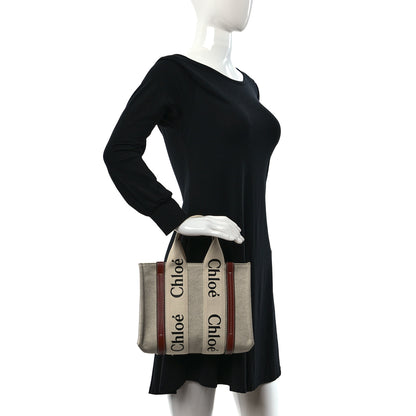 Chloe Cotton Calfskin Small Woody Ribbon Tote White Brown 2 of 8