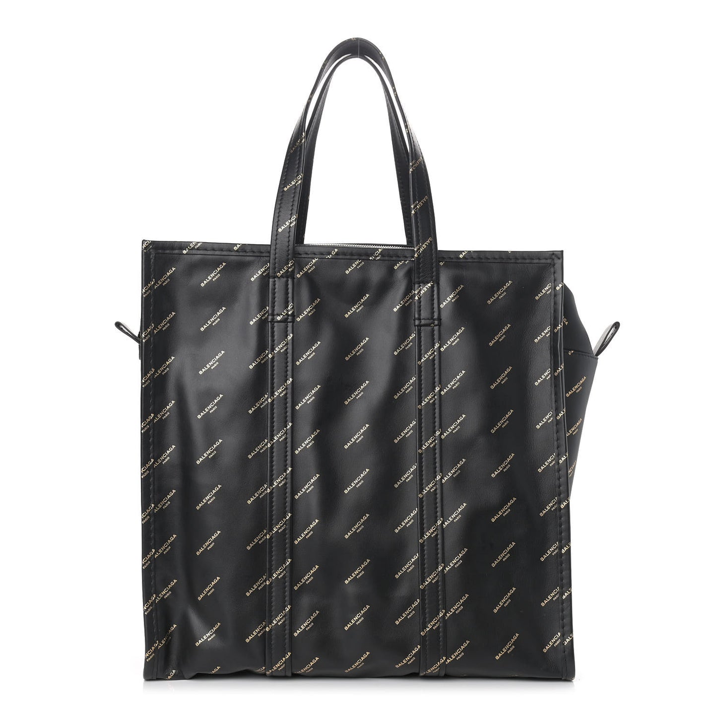 Calfskin Allover Logo Medium Bazar Shopper Tote Black Gold