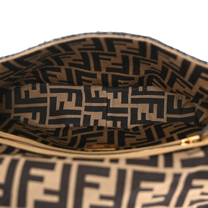 Fendi Raffia Vitello Grace FF Crochet Baguette Natural Black Paglia 5 of 9