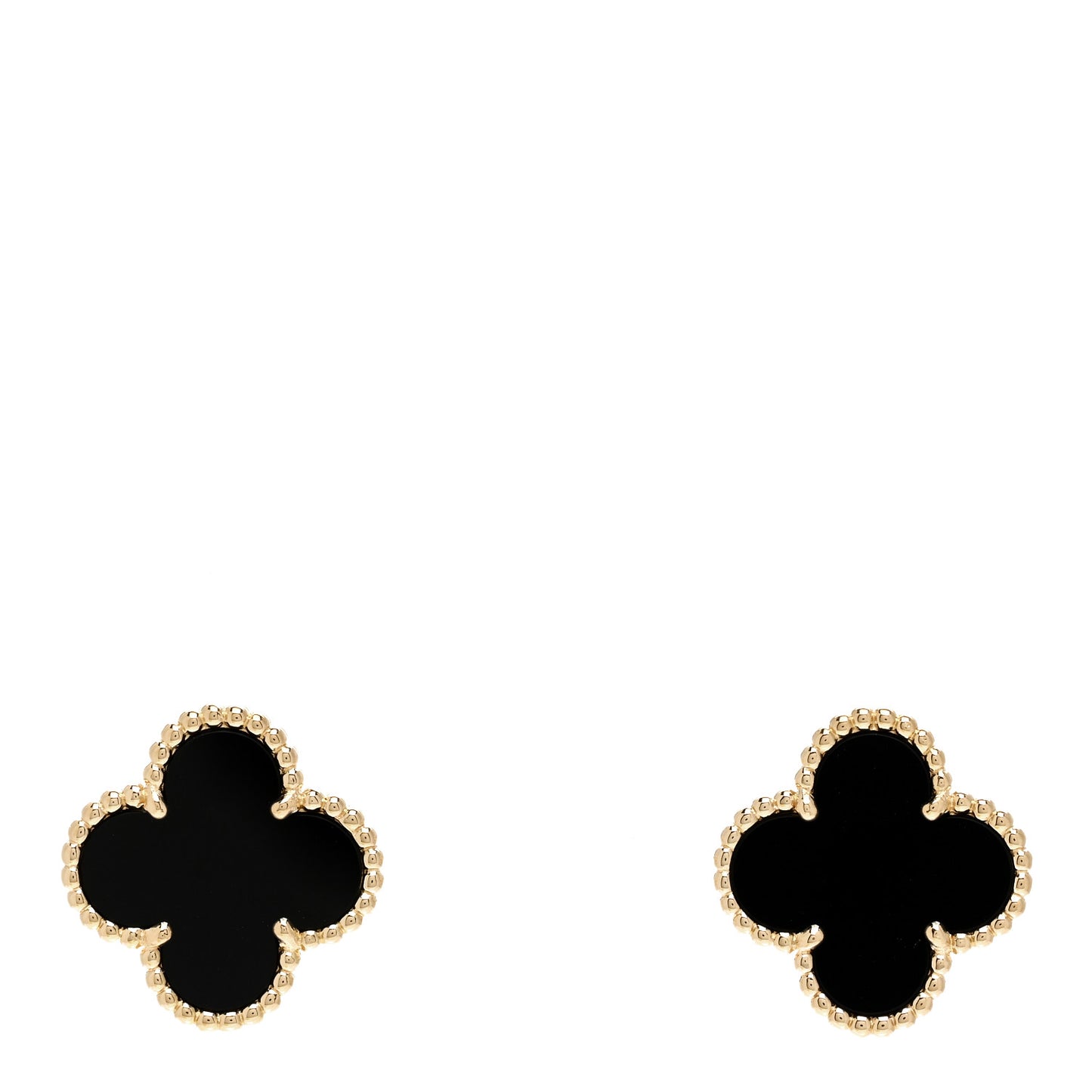 18K Yellow Gold Black Onyx Vintage Alhambra Earrings