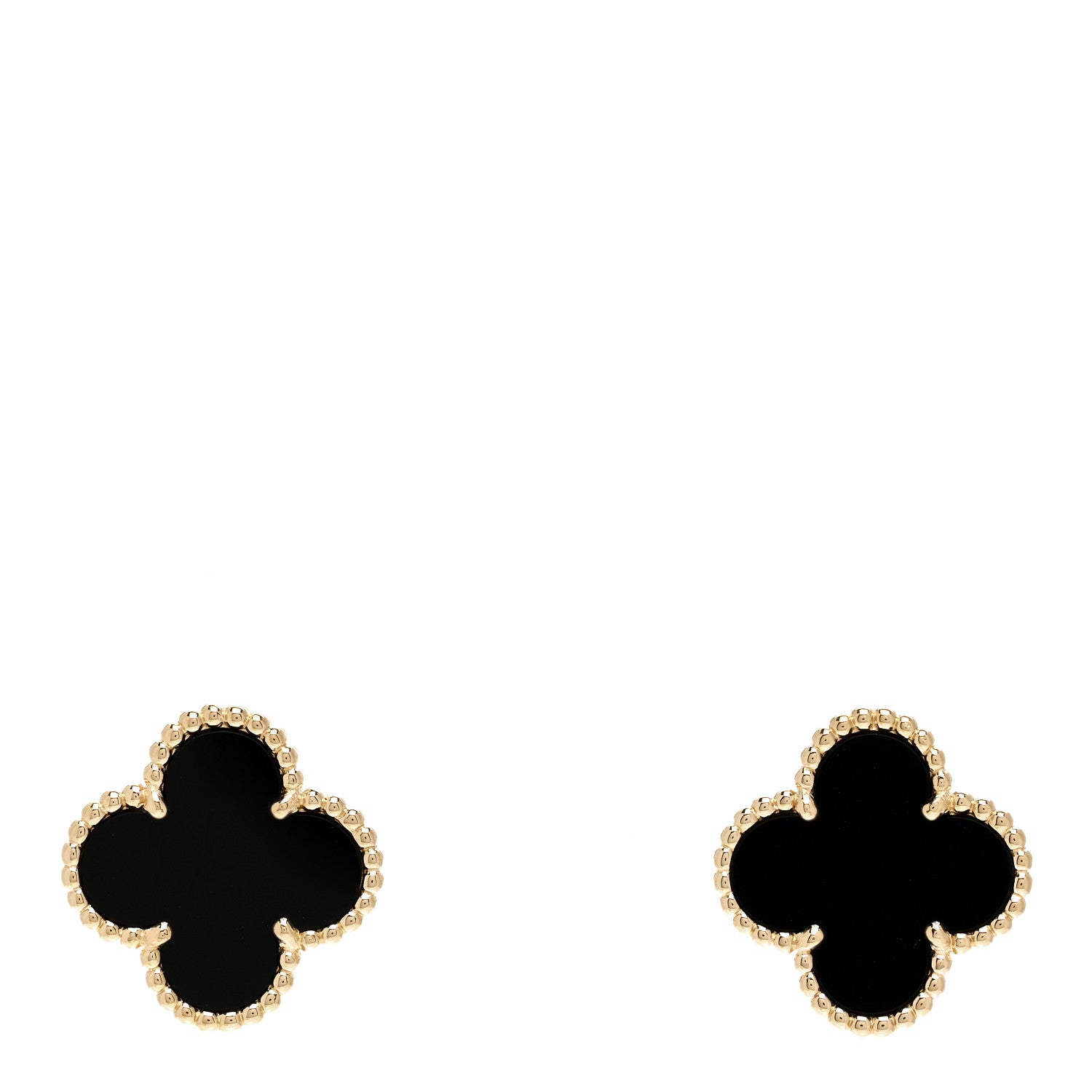 Van Cleef & Arpels 18K Yellow Gold Black Onyx Vintage Alhambra Earrings 1 of 5