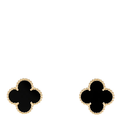 Van Cleef & Arpels 18K Yellow Gold Black Onyx Vintage Alhambra Earrings 1 of 5