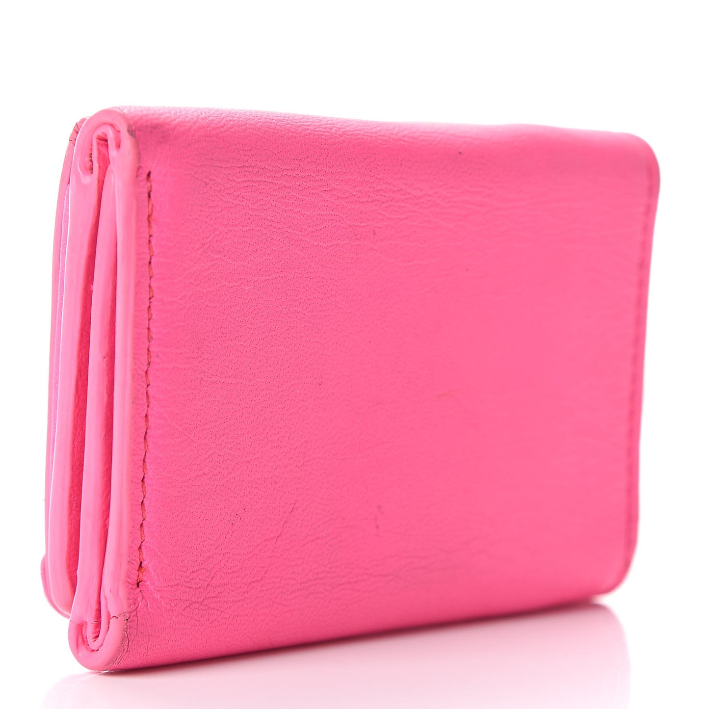 Agneau Arena Classic Hardware Mini Wallet Rose Fluo