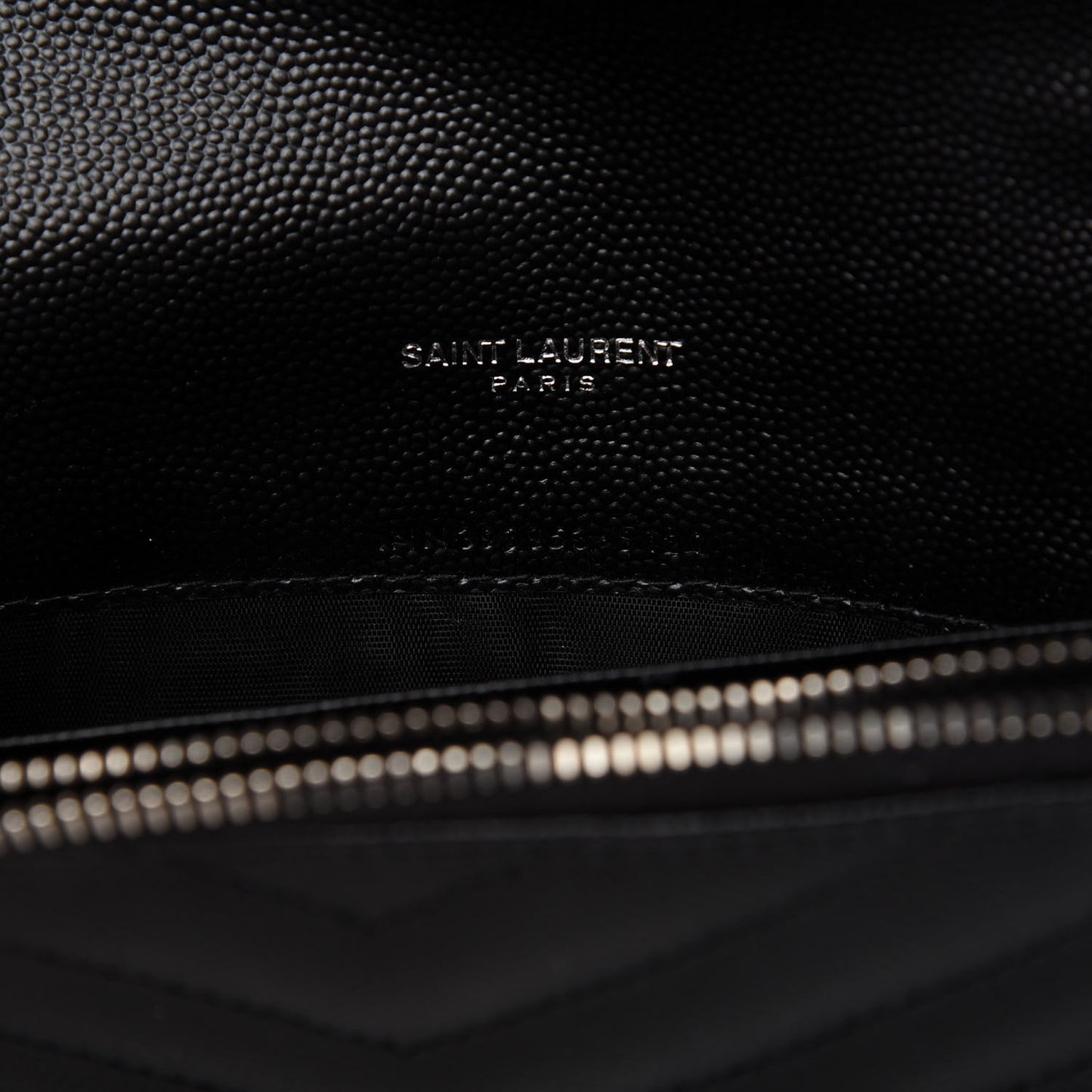 Grain De Poudre Matelasse Chevron Monogram Envelope Chain Wallet Black