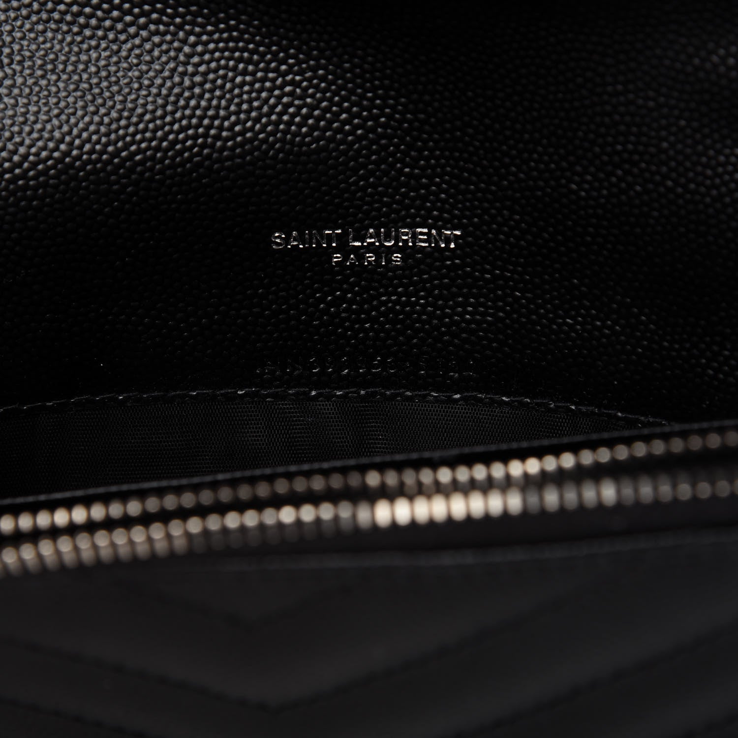 Saint Laurent Grain De Poudre Matelasse Chevron Monogram Envelope Chain Wallet Black 9 of 10