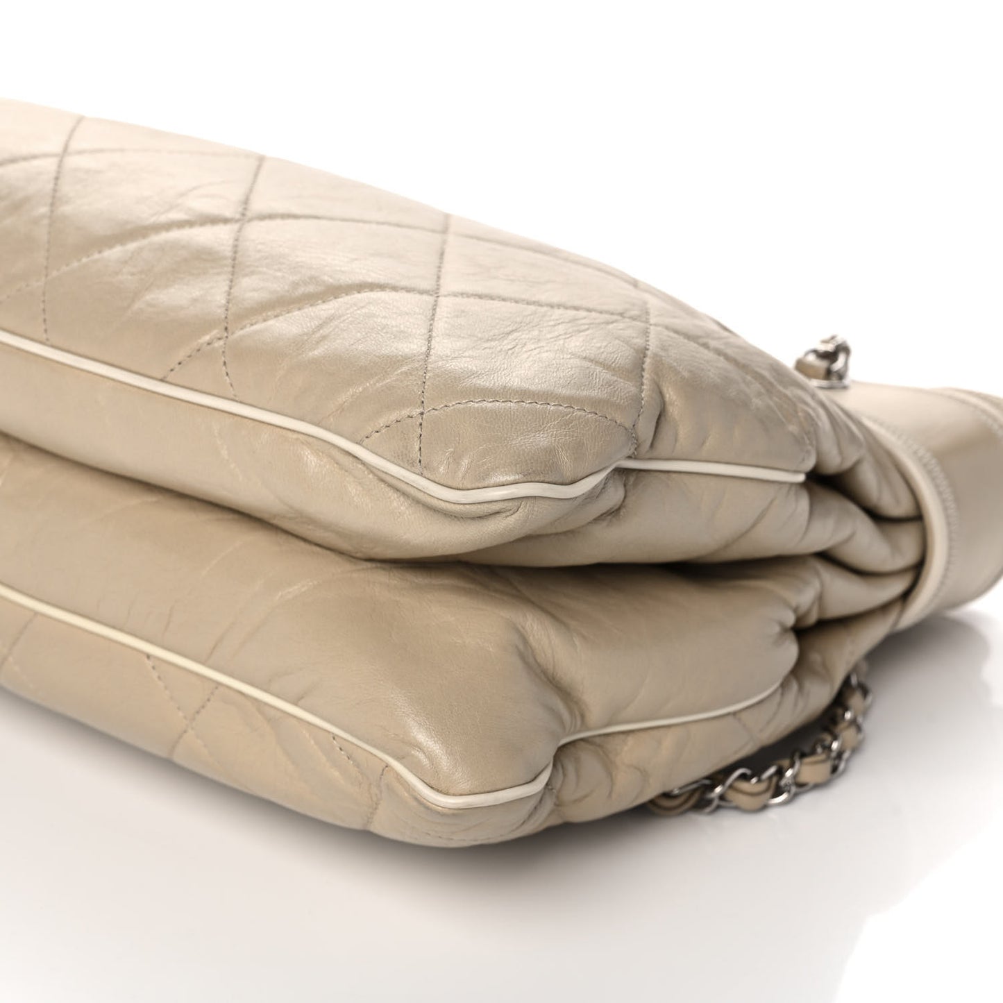Lambskin Quilted Mademoiselle Accordion Tote Beige