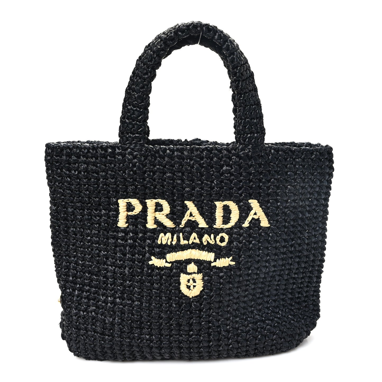 Yarn Raffia Effect Crochet Small Logo Tote Black