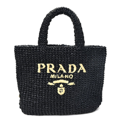 Prada Yarn Raffia Effect Crochet Small Logo Tote Black 1 of 9