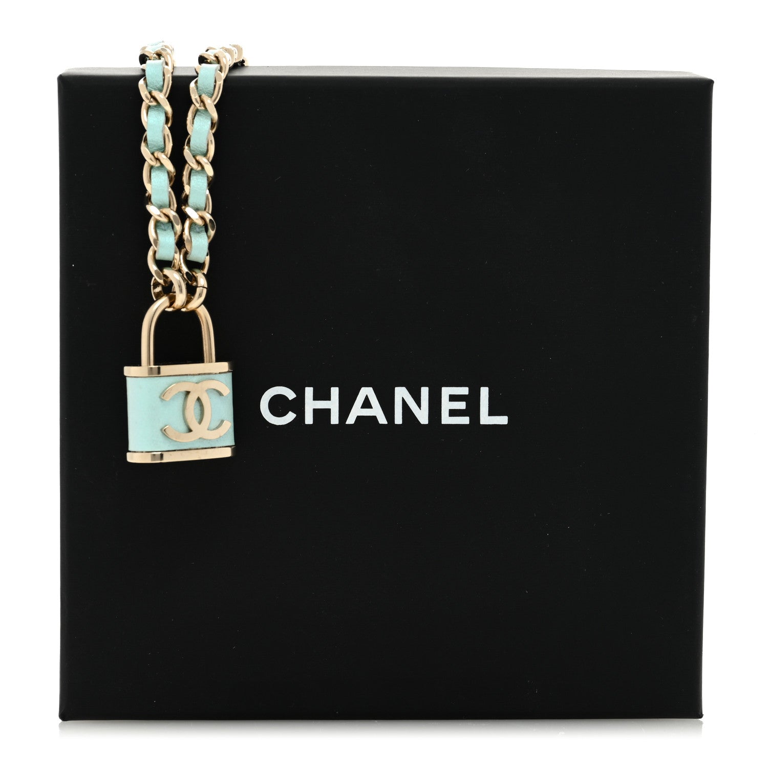 Chanel Metal Lambskin Lock Double Necklace Iridescent Blue 5 of 5