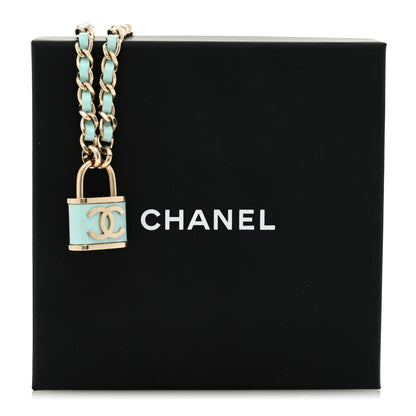 Chanel Metal Lambskin Lock Double Necklace Iridescent Blue 5 of 5
