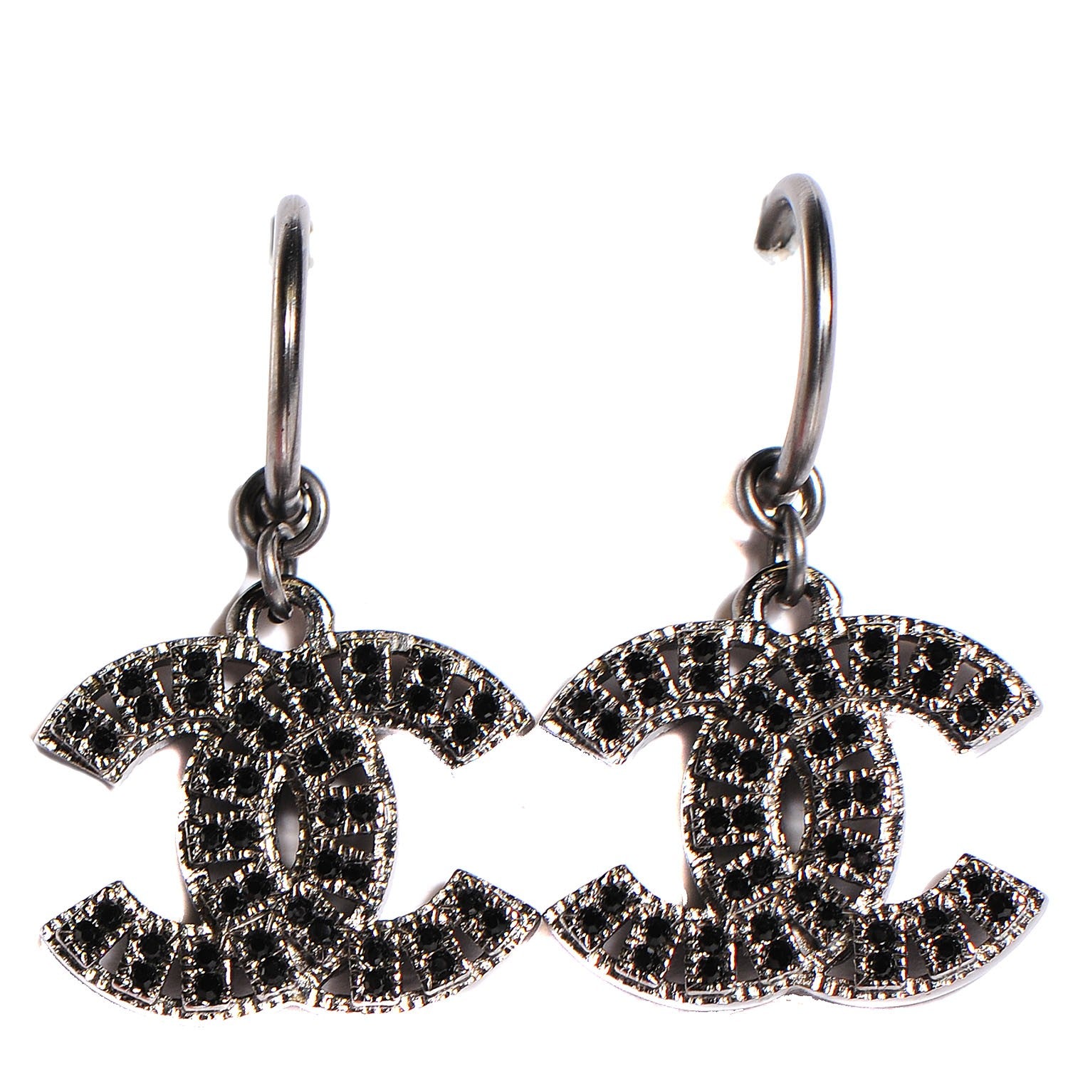 Chanel Crystal CC Drop Earrings Ruthenium 1 of 5