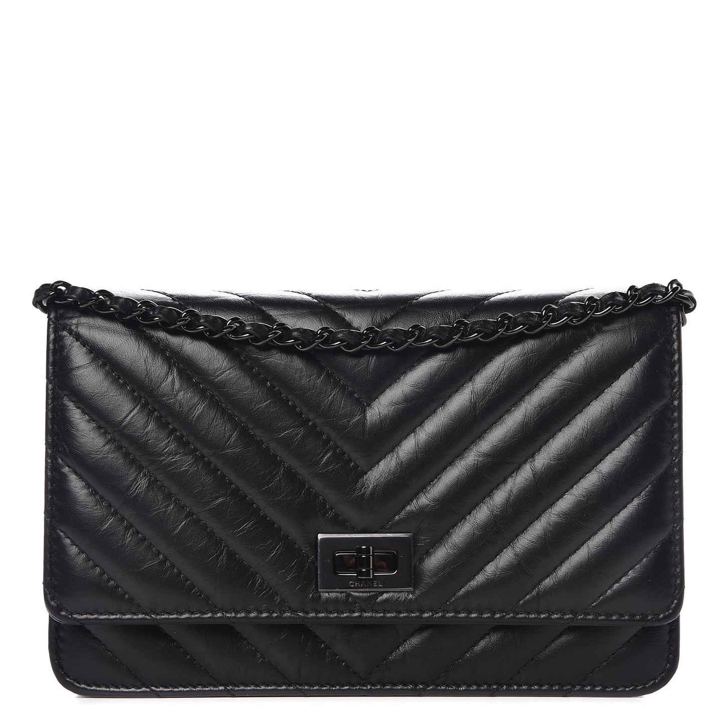 Aged Calfskin Chevron Quilted Reissue Wallet On Chain WOC So Black