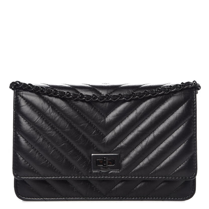 Chanel Aged Calfskin Chevron Quilted Reissue Wallet On Chain WOC So Black 1 of 9