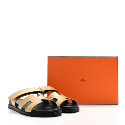 Hermes Metallic Goatskin Womens Chypre Sandals 38 Dore 11 of 11