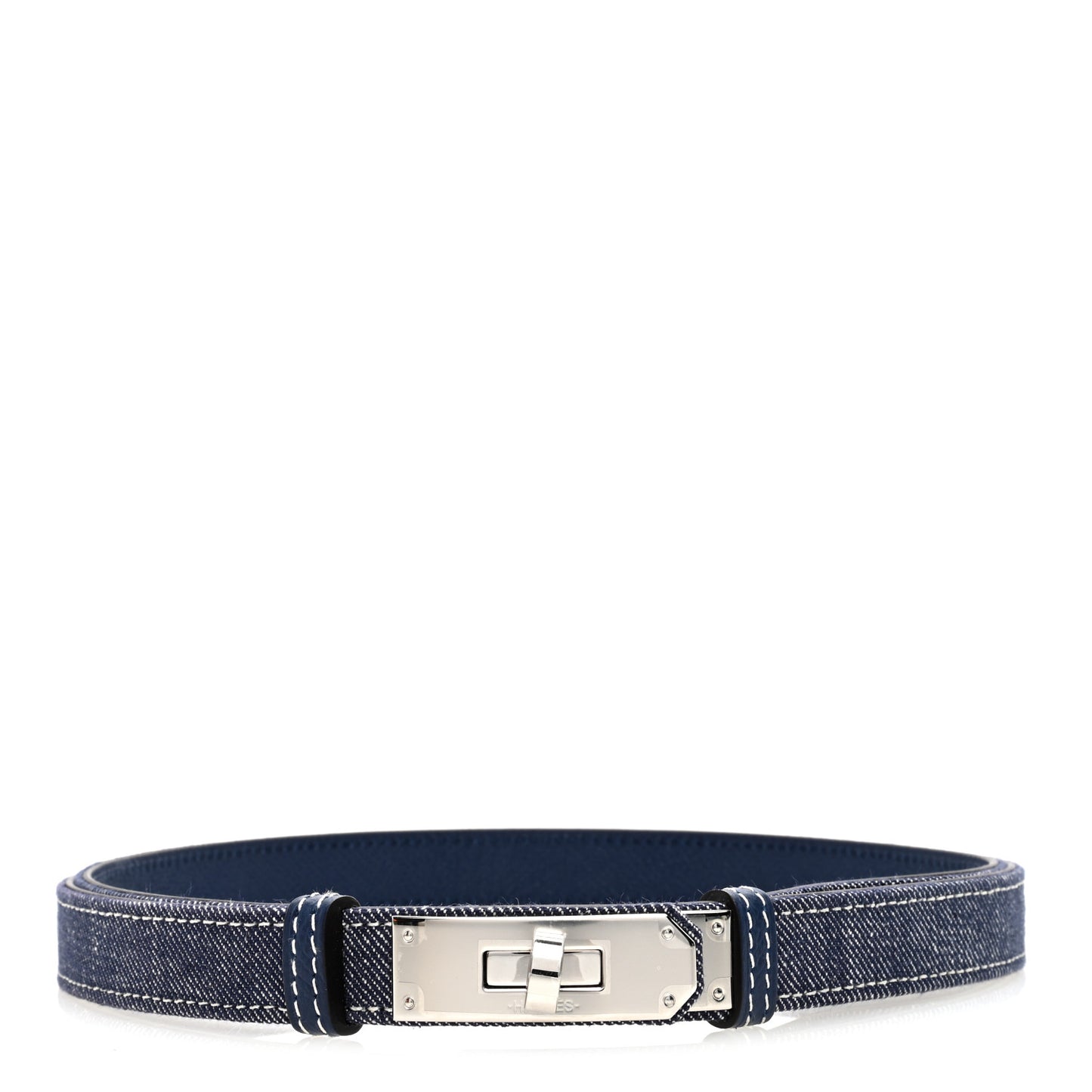 Epsom Denim Kelly Belt Bleu Indigo Blanc Bleu Navy