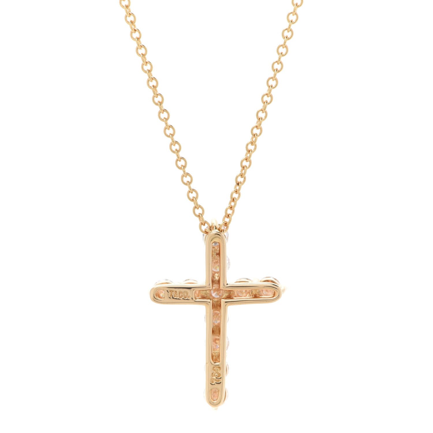 Tiffany 18K Yellow Gold Diamond Small Cross Pendant Necklace 5 of 8