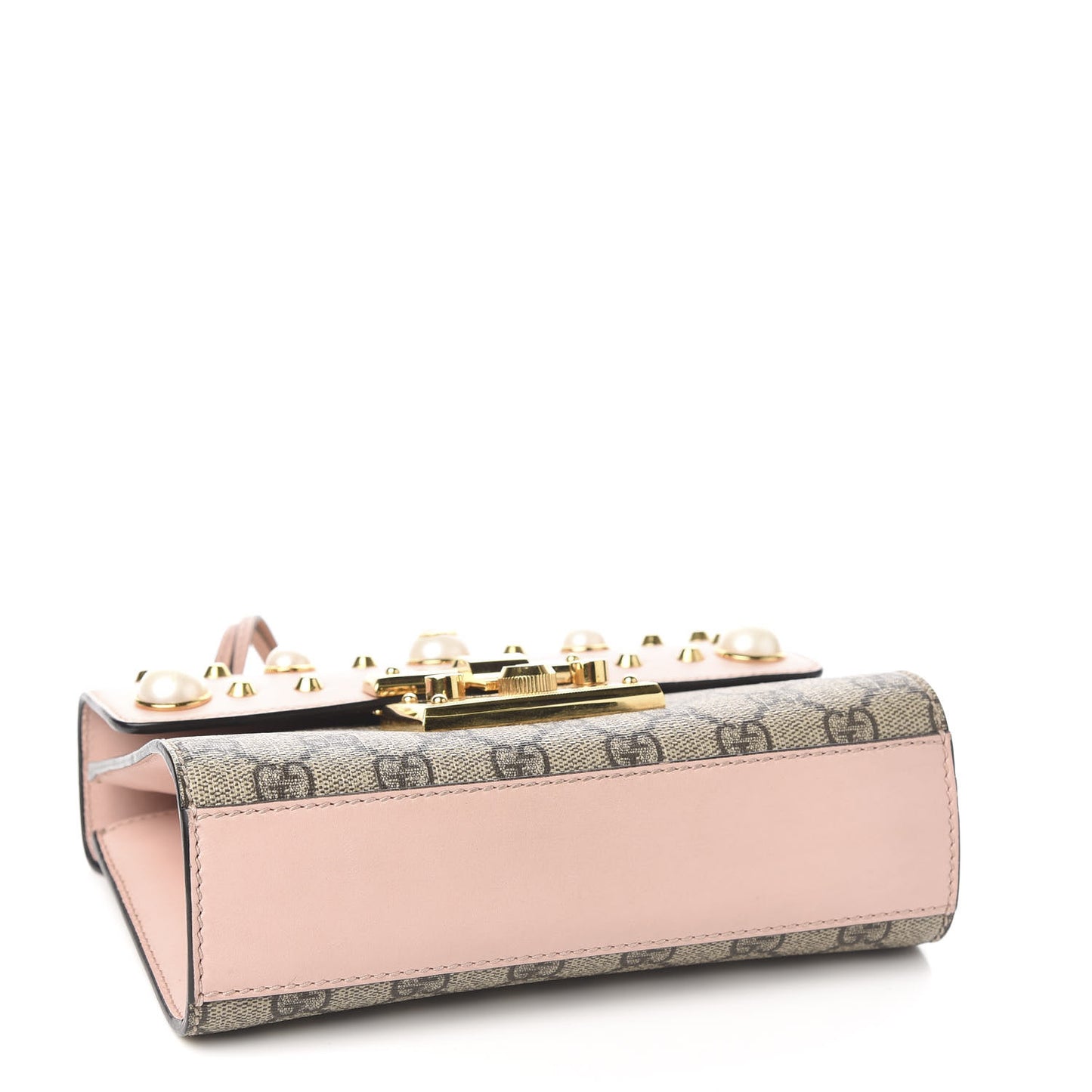 GG Supreme Monogram Calfskin Studded Small Padlock Shoulder Bag Beige Perfect Pink