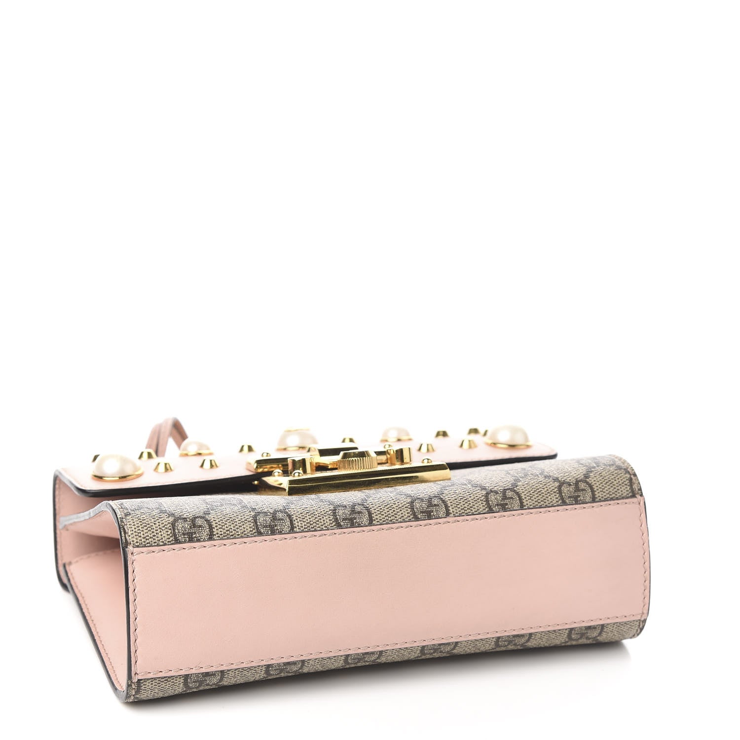 Gucci GG Supreme Monogram Calfskin Studded Small Padlock Shoulder Bag Beige Perfect Pink 3 of 9