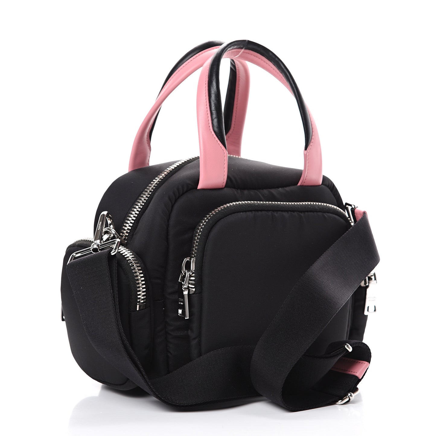 Tessuto Nylon Pocket Top Handle Cargo Bag Black Pink