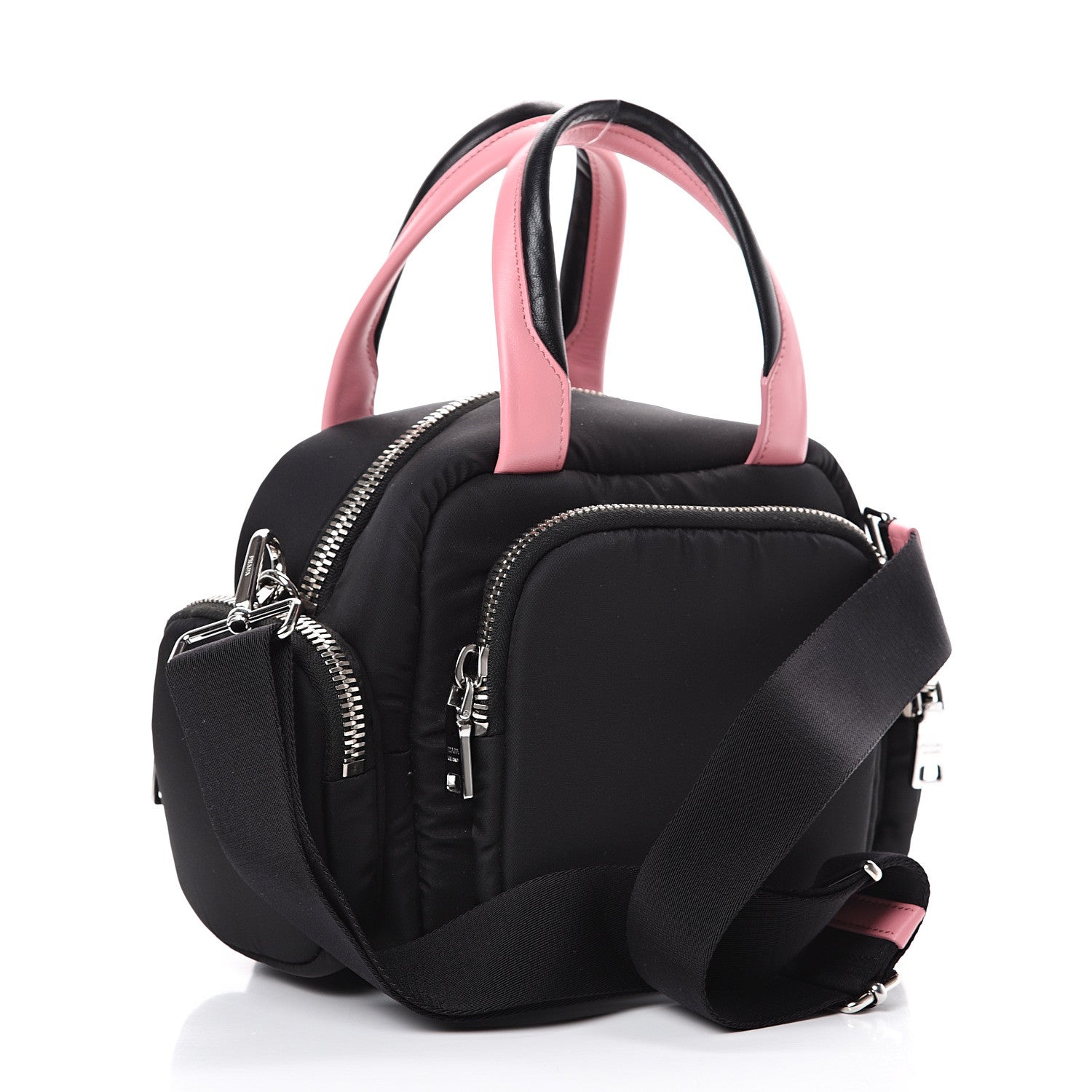 Prada Tessuto Nylon Pocket Top Handle Cargo Bag Black Pink 2 of 9