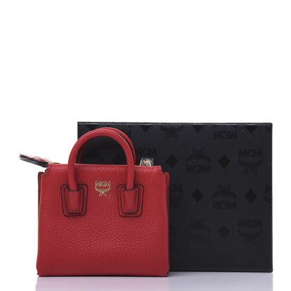 MCM Grained Calfskin Mini Milla Handbag Card Case Ruby Red 12 of 12