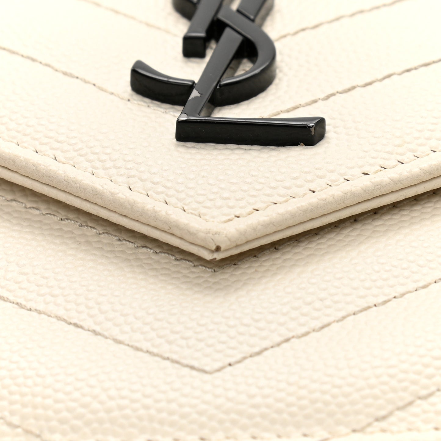 Grain De Poudre Matelasse Chevron Monogram Envelope Chain Wallet Dove White