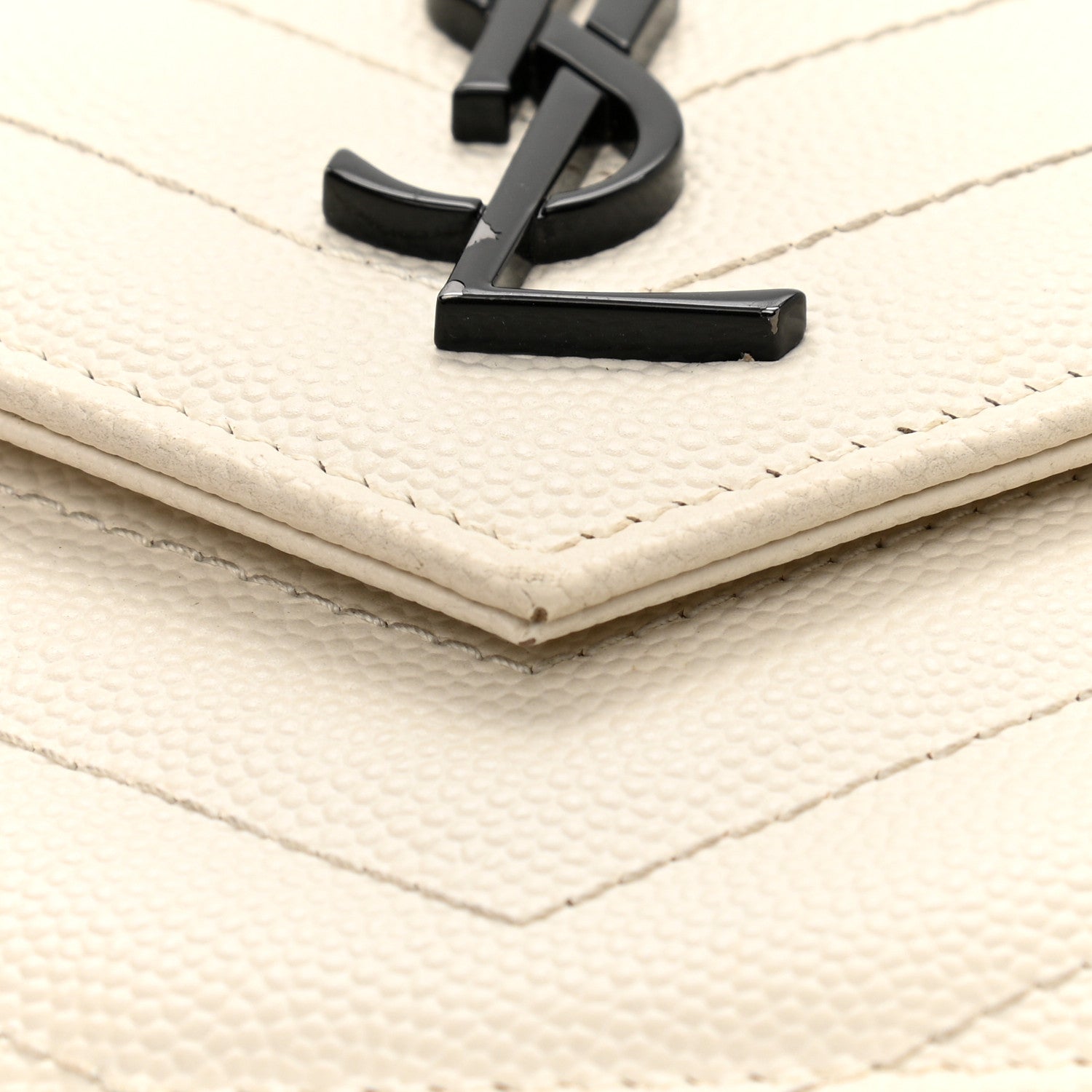 Saint Laurent Grain De Poudre Matelasse Chevron Monogram Envelope Chain Wallet Dove White 14 of 22