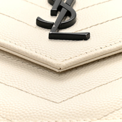 Saint Laurent Grain De Poudre Matelasse Chevron Monogram Envelope Chain Wallet Dove White 14 of 22