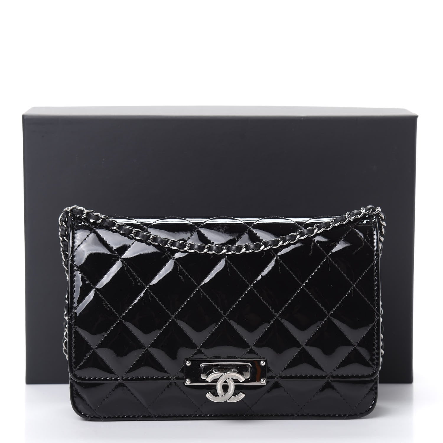 Chanel Patent Quilted Golden Class Wallet on Chain WOC Black 16 of 16
