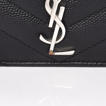 Saint Laurent Grain De Poudre Matelasse Chevron Monogram Credit Card Case Black 8 of 9