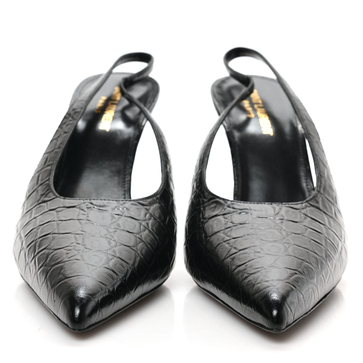 Calfskin Crocodile Embossed Viper 90 Slingback Pumps 40 Black