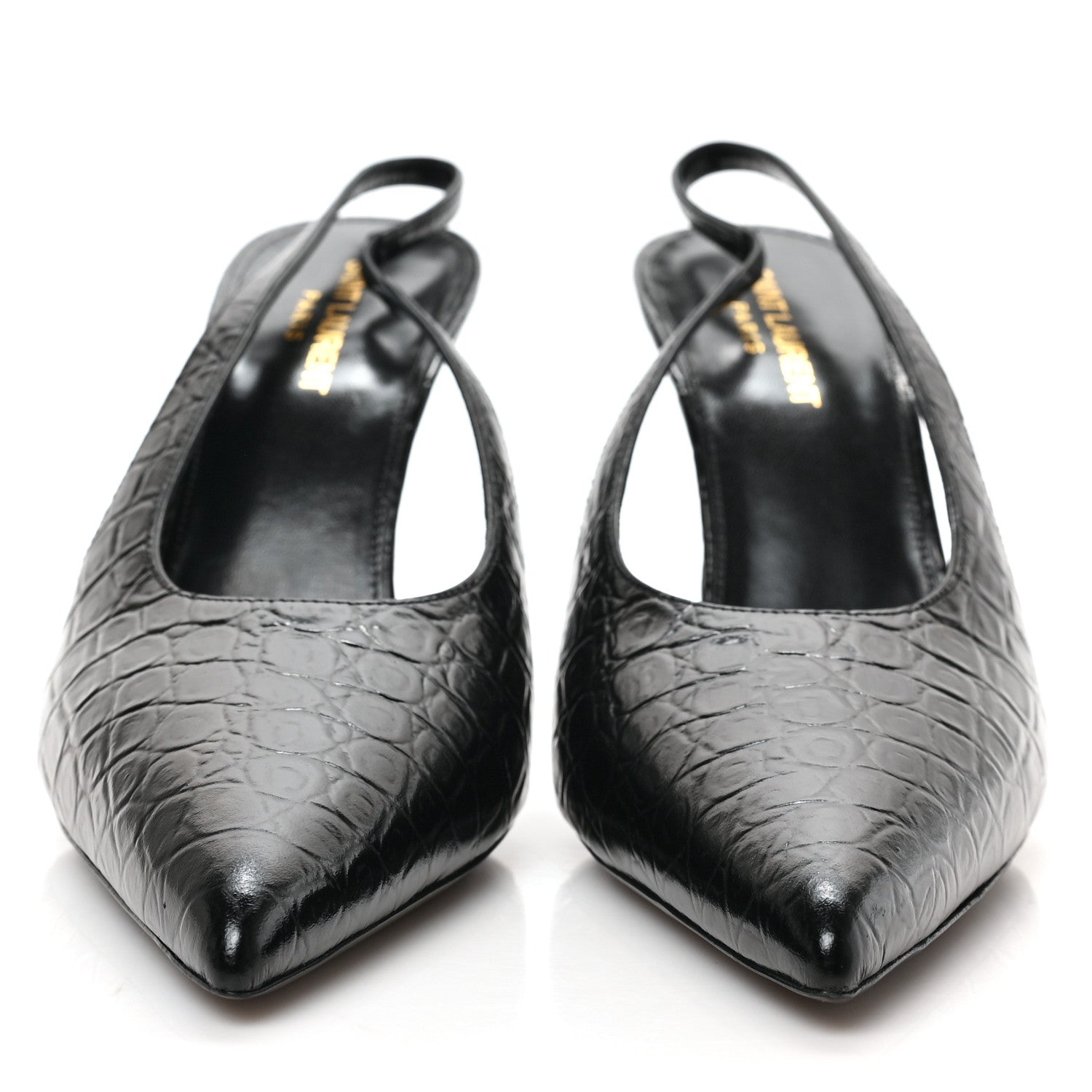 Saint Laurent Calfskin Crocodile Embossed Viper 90 Slingback Pumps 40 Black 2 of 8