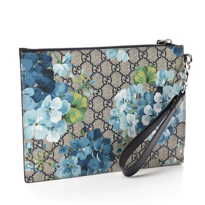 Gucci GG Supreme Monogram Blooms Small Zip Wristlet Pouch Beige Blue Black 3 of 8