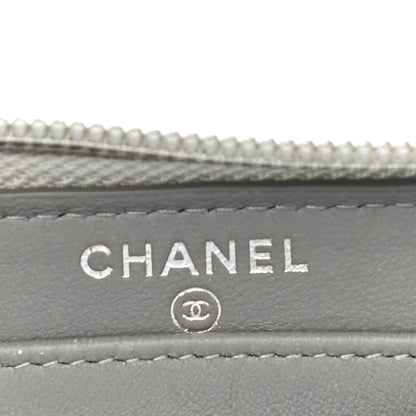 Chanel Metallic Caviar Chevron Quilted Boy Small Zip Around Wallet Silver 6 of 17